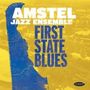 AMSTEL JAZZ ENSEMBLE, FIRST STATE BLUES. Gelber Hintergrund mit blauem Umriss und kleinem schwarzem Logo unten rechts., CD