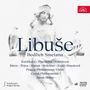 "Libuše, Bedřich Smetana, Kněžíková, Plachetka, Poláčková, Barta, Štáva, Statue einer Frau mit Krone und zwei Vögeln.", 3 CDs