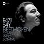 "FAZIL SAY BEETHOVEN COMPLETE PIANO SONATAS." Ein Mann im Profil nach rechts schauend, nachdenklicher Ausdruck.