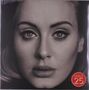 Text: "ADELE 25" in einem roten Kreis. Schwarz-weißes Porträt einer Frau mit intensivem Blick., LP