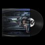 Schwarze Schreibschrift "XX" auf einem Vinyl-Label. Futuristische Illustration mit einer stilisierten Figur in metallischer Umgebung., LP
