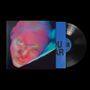 "DOPAMINE chamber" auf einem farbintensiven, surrealen Bild eines Gesichts, daneben eine Vinyl-Schallplatte., LP
