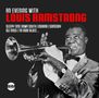 "An Evening with Louis Armstrong" steht über einem Foto von Louis Armstrong, der Trompete spielt. Links befindet sich ein Logo.