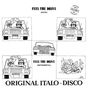 "FEEL THE DRIVE (VOCAL)" steht oben, "ORIGINAL ITALO-DISCO" unten. Comics zeigen Katzen im Auto mit Textblasen., Single 12"