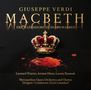 Text: "Giuseppe Verdi Macbeth, Erich Leinsdorf Leonard Warren." Krone auf schwarzem Hintergrund, Blutflecken darunter.