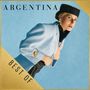 "ARGENTINA" oben, "BEST OF" unten. Frau in blauem Mantel, Hut, mit eleganten Ohrringen vor blauem Hintergrund., LP