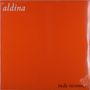 Text: "aldina", "tudo recomeça". Einfarbiger oranger Hintergrund., LP