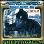 Texte: "Project Pat", "Security Cam.", "Time: 02:24:65:08", "Date: Monday 1-20-98", "Ghetty Green". Schwarz-weißes Foto in einem Rahmen., LP