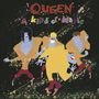 "Queen A Kind of Magic" in bunten Buchstaben; Illustrationen von vier cartoonhaften Figuren mit buntem Hintergrund., LP