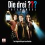 „Die drei ??? Toteninsel“, „Das Original-Hörspiel zum Kinofilm“. Drei Jugendliche mit Lampe in einem Wald.