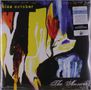 Text: "Blue October", "The Answers". Farbenfrohe abstrakte Malerei in Gelb, Rot, Blau und Schwarz.