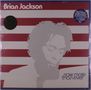 Texte: "Brian Jackson", "now more than ever". Illustration: Graues Porträt vor rot-weiß gestreiftem Hintergrund., 3 LPs