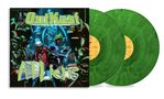 „OutKast“ und „ATLiens“ in grüner Schrift auf einem Comic-Cover. Zwei grüne Vinyl-Schallplatten., 2 LPs