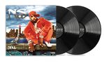 "STILLmatic" in Graffiti-Stil. Ein Mann in roter Kleidung vor Skyline, zwei Schallplatten sichtbar., 2 LPs