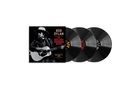 Text: "Bob Dylan The Rolling Thunder Revue Fort Worth, TX 1976." Drei Schallplatten und ein Cover mit Gitarrist., 3 LPs
