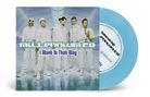 "Millennium 2.0", "I Want It That Way". Fünf Männer in weißen Outfits in futuristischer Umgebung. Hellblaue Schallplatte., Single 7"