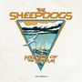 "THE SHEEPDOGS" und "KEEP OUT OF THE STORM" in einem orange-blauen Dreieck mit Wolken, Vogel und Blitzen. Retro-Stil., LP