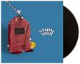 Text: "SAME DAY CLEANING", "SAMMY VIRJI". Ein Hemd in Plastikfolie und ein lächelndes Smiley-Gesicht, vor blauem Hintergrund., LP
