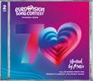 „Eurovision Song Contest Vienna 2026“, Text „United by Music“. Farbverlauf und Herzform in Blau und Pink., 2 CDs
