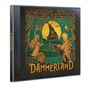 "DÄMMERLAND III" ziert ein kunstvolles Cover mit Figuren, einem mystischen Schloss und einem großen Mond im Hintergrund., CD