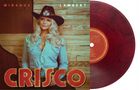 Texte: "MIRANDA LAMBERT", "CRISCO". Frau mit Cowboyhut, blauem Hemd vor Holzwand. Rote Vinyl-Schallplatte rechts daneben., LP
