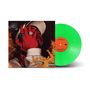 Text: "Post Malone", "August 26th". Cover einer Schallplatte mit grünem Vinyl. Person hält Gesicht, umgeben von Flammen., LP