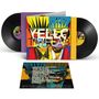 Text: "YELLO TIMELAB" und Titel wie "AROUND THE SUN". Illustration: Bunte geometrische Formen mit Schallplatten., 2 LPs