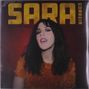 Text "SARA CORREIA" in Gelb oben. Frau mit dunklem Haar und orangenem Kleid vor rotem Hintergrund., LP