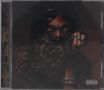 "Parental Advisory Explicit Content" in der Ecke, überdeckt Person ihr Gesicht mit einem Leopardenmuster-Schal., CD