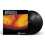 "METALLICA" oben, "RELOAD" unten, zwei Vinyl-Schallplatten. Deckblatt zeigt abstrakte gelb-rot-schwarze Kunst., 2 LPs