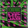 TECHNOTRONIC, PUMP UP THE JAM in grün und pink auf schwarzem Hintergrund. Illustration mit pinken Handsymbolen., Single 12"