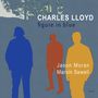 CHARLES LLOYD, figure in blue, Jason Moran, Marvin Sewell. Drei Silhouetten in Blau, Rot und Gelb vor abstrakten Bäumen., 2 LPs