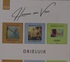„Herman van Veen“, drei CD-Cover: „Signalen“, „De Wisselaars“, „Anne“. Überschrift: „DRIELUIK“., 3 CDs