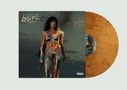 "Loreen Wild Fire. Album mit 'Feels Like Heaven', 'Tattoo', 'Is It Love'. Braun marmorierte Vinyl. Frau in Flammen."