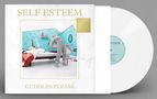 "SELF ESTEEM", "CUDDLES PLEASE", Schallplatte mit weißem Vinyl, Zimmer mit hellblauer Wand, Person macht ein Bett., LP