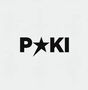 Text: "P KI" mit einem Stern anstelle des "O". Schwarze Buchstaben auf grauem Hintergrund., LP