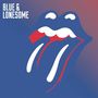 Text: "Blue & Lonesome". Illustration von blauen Lippen und herausgestreckter Zunge auf blauem Hintergrund., CD