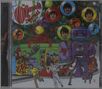 "The Monkees Christmas Party" steht oben. Bunte Illustration mit Gesichtern auf Kugeln, Geschenken, Autos, Menschen und Roboter., CD