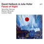 Titel: "Faces of Night". Künstler: David Helbock & Julia Hofer. Gemälde mit abstrakten Formen, dominierend in Blau und Rot., LP