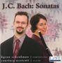 "J.C. Bach: Sonatas" und "byron schenkman | fortepiano courtney westcott | flute", daneben ein Logo unten rechts.