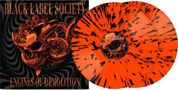 "Black Label Society", "Engines of Demolition". Zwei orange Schallplatten mit schwarzen Sprenkeln, Schädel-Illustration., 2 LPs