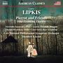 Text: Larry Lipkis, Pierrot and Friends, Four Commedia Concerti. Illustration: Zwei Personen in Kostümen im Wald vor Sonnenuntergang.