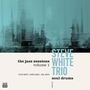 "the jazz sessions, volume 1, STEVE WHITE TRIO, soul drums." Blaue, abstrakte Stadtansicht im Hintergrund.