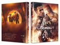 "Lockout" ist groß zu sehen. Zwei Astronauten im Hintergrund, im Vordergrund bewaffneter Mann und Frau, dramatische Szenerie., Blu-ray Disc