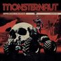 Text: "MONSTERNAUT" und "APPROACHING DOOM". Illustration: Ein Schädelgebilde auf Rädern mit einem Krieger im Hintergrund., LP