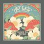 Oben steht "AJ Lee & Blue Summit." Darunter "Cover to Cover." Das Design zeigt Pilze, Blumen und einen Regenbogen.