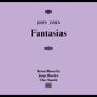 "John Zorn Fantasias" und unten "Brian Marsella, Jorge Roeder, Ches Smith" auf hellviolettem Hintergrund mit Verzierungen., CD