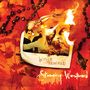 "Wither Rewired" und "Stabbing Westward" in feuriger Umgebung, ein halb verbranntes Foto, Ornament darunter.
