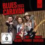 "Blues Caravan 2023", "Will Jacobs", "Ally Venable", "Ashley Sherlock". Drei Musiker mit Gitarren vor Holzwand., 1 CD und 1 DVD