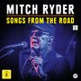 "Mitch Ryder: Songs from the Road" steht über einem Sänger in dunkler Kleidung und Sonnenbrille vor einem Mikrofon., 1 LP und 1 DVD